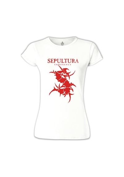 Sepultura - Endurance Logo Red Beyaz Kadın Tshirt 001