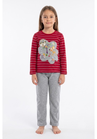İki Yıldız Kız Çocuk Pijama Takım Bgl-92108 Kırmızı