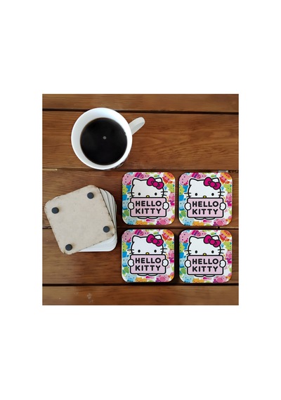Hello Kitty Dekoratif Ahşap Bardak Altlığı Seti 023 Çok Renkli