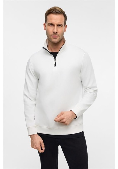 Süvari Beyaz Regular Düz Yarım Balıkçı Yaka Sweatshirt Beyaz