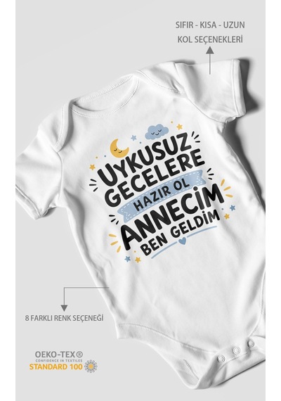 Morivokids Anneye Özel Kısa Kollu Bebek Body %100 Pamuk Beyaz