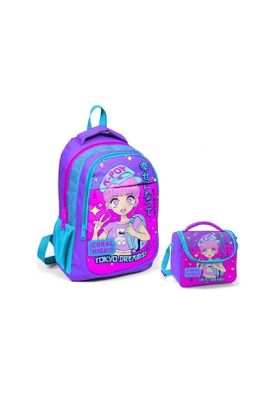 Coral High Lavanta K-pop Okul Sırt Ve Beslenme Çantası Seti