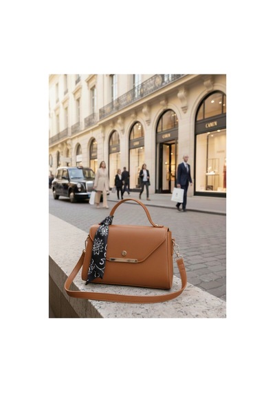 Handley Lüks Fular Detaylı El Ve Omuz Çantası Çapraz Askılı Taba Taba