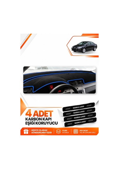 Volkswagen Passat B6 2005-2010 Uyumlu Ön Torpido Koruma Kılıfı Halısı Örtüsü - Siyah Mavi