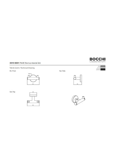 Bocchi Piave Bornoz Askılık İkili Mat Siyah 3015-0001-ab Çok Renkli