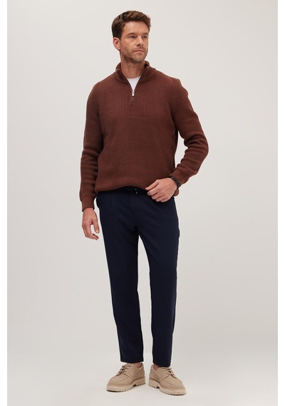 Tudors Erkek Slim Fit Dar Kesim Lastikli Bağcık Detaylı Lacivert Pantolon-38238 Lacivert