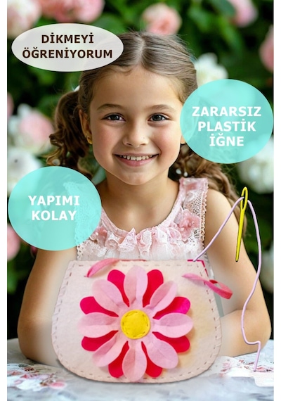 Keçe Dikiş Seti , Çiçekli Keçe Çanta, Kendin Yap Çocuk Çantası