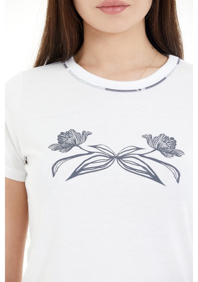 Lılac Kadın Çiçek Desenli %100 Viscon Capri Pijama Takımı Gri - Beyaz