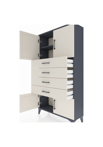 Arges Dolap 2 Raflı 4 Çekmeceli 4 Kapaklı 88x30x163 Antrasit-aytaşı Antrasit