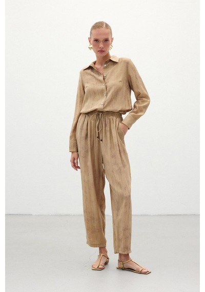 Sateen Batık Desenli Pantolon - Camel-136271 Camel