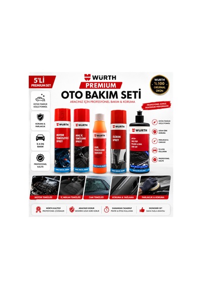 Premium Oto Bakım Seti 5'li - Motor Temizleyici, Araç İçi Temizleyici, Silikon Sprey, Cam Sabunu Ve Ap30 Mumlu Cila