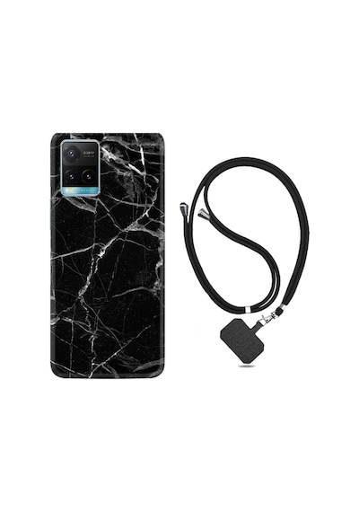 Vivo Y21 Kılıf Boyun Askılı Fragile Black Mermer 1378