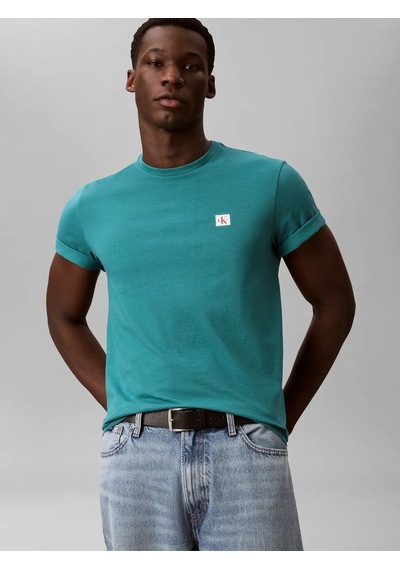 Calvin Klein Ss Badge 30s Jersey, 8zu Yeşil Erkek T-shirt