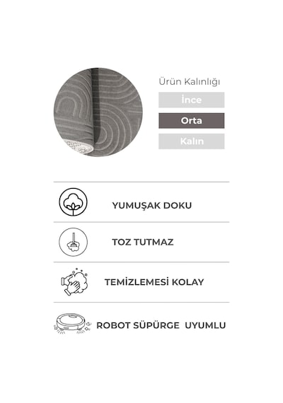 Lexus Antrasit Premium Halı & Yolluk Özel Kaymaz Tabanlı Yıkanabilir Tozumaz Modern Antrasit 1