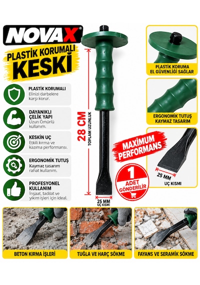 Plastik Korumalı Yassı Keski Uzunluğu :28 Cm Uç Kısmı En :25 Mm Maximum Performans 1 Adet
