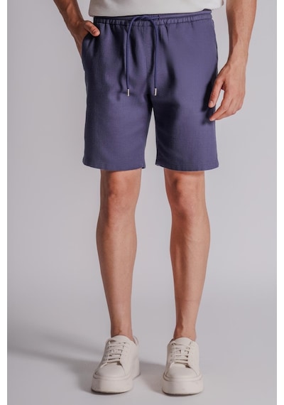 Braccas Erkek Yandan Cepli Beli Lastikli Keten Dokulu Relaxed Fit Jogger Şort Lacivert Lacivert