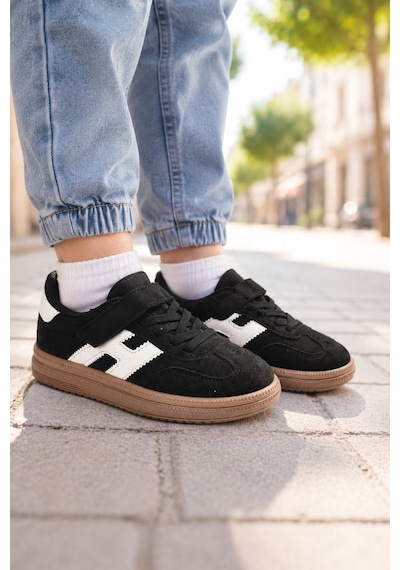 Unisex Çoçuk Süet Günlük Kullanım Cırtlı Sneakers Siyah