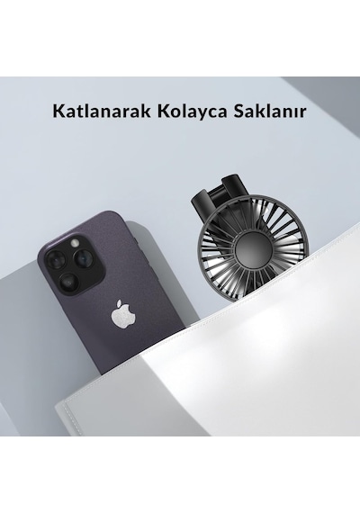 Warmco K38 Ekranlı 4 Kademeli El Vantilatörü 2400mah Şarjlı Taşınabilir Katlanabilir Standlı Boyun Askılı Soğ