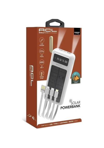 Acl 10000 Mah Dahili Kablolu Güneş Panelli Powerbank