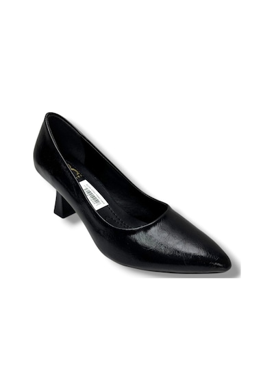 C-shoes 249-26 Kırışık Rugan Deri Orta Boy Topuklu Kadın Stiletto Siyah