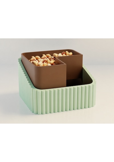 3d Baskı Fıstık Kasesi - Çift Hazneli Kabuk Ayırıcı Sunum Kasesi - Mint Kahverengi Diğer