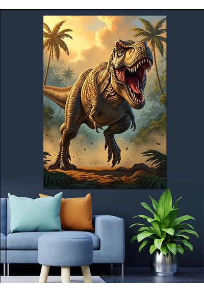 Ahşap Tablo Ormanda Yürüyen Dinozor Rex