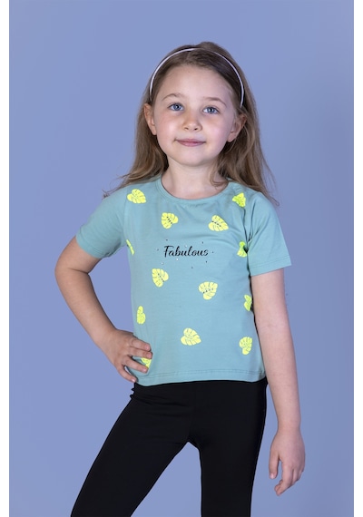 Toontoy Kids Toontoy Kız Çocuk Yaprak Desenli Fabulous Baskılı Tişört Yeşil