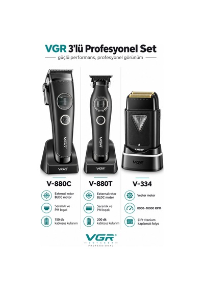 Tıraş Makinesi Seti - V-880c Clipper V-880t Trimmer V-334 Shaver
