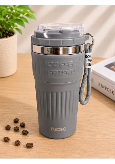 Noki Premium İçi Seramik Yüzey Çelik Kahve Kupası Gri Termos