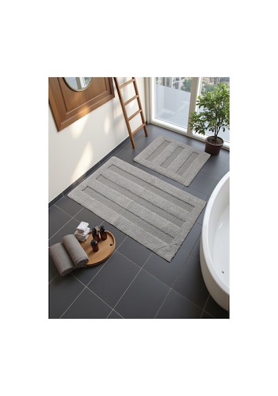 Buççin Online Mağaza Selenee Pamuklu Banyo Paspas Takımı 60x100 50x60 Gri+-001 Pamuk Polyester Gri Çok Renkli