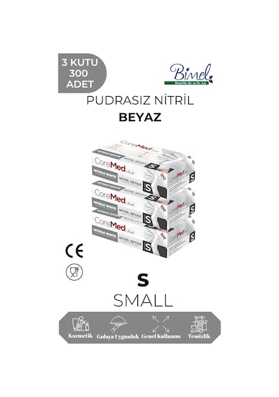 Nitril Beyaz Muayene Eldiveni S - 3 Paket 100 Lü