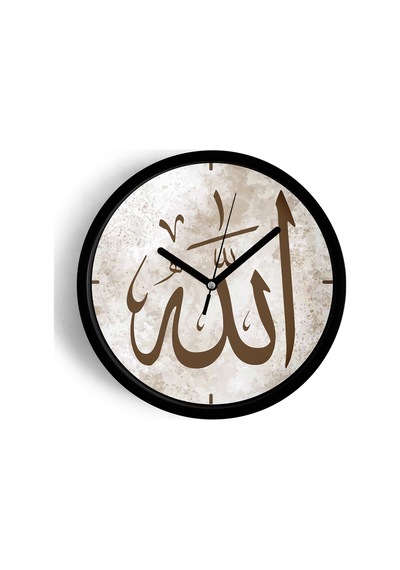 Allah Lafzı Arapça Hat Yazılı Dekoratif Duvar Saati İslami Sanat Tasarımı - 30cm - Önü Camlı-jh1205 Siyah