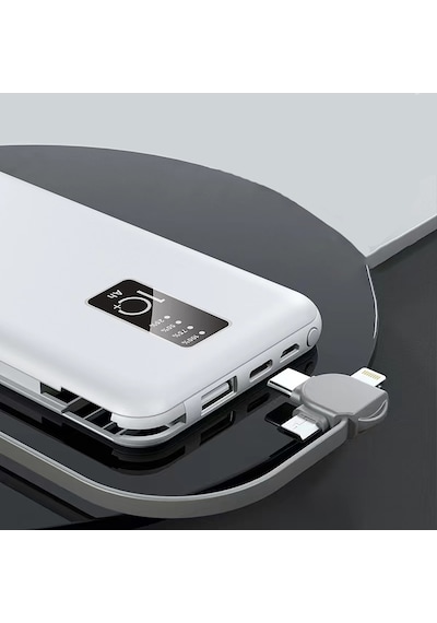 Beyaz Pw-05 Hızlı Led Göstergeli Micro Lightning Type-c Kablolu Taşınabilir Powerbank 10 BEYAZ
