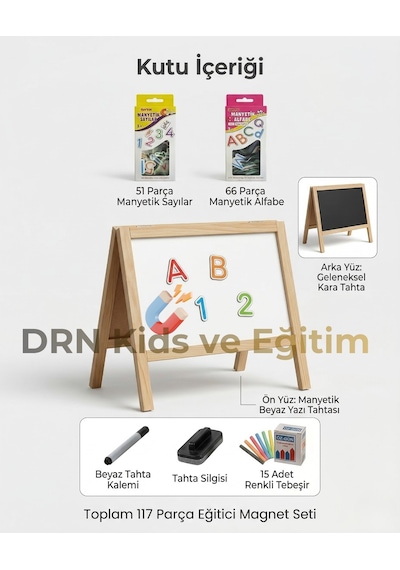 Drn Kids Ve Eğitim Drn Kidsve Eğitim ,manyetik Çift Taraflı Yazı Tahtası 117 Parça Magnet,15 Renkli Tebeşir 1 Adet Silgi Ve Kalem Ahşap Drn Kids Ve Eğitim Drn Kidsve Eğitim ,manyetik Çift Taraflı Yazı Tahtası 117 Parça Magnet,15 Renkli Tebeşir 1 Adet Silgi Ve Kalem Ahşap