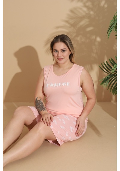 Eyfuze Kadın Milan Kumaş Büyük Beden Curve Baskılı Desenli Şortlu Pijama Takımı Açık Pembe Eyfuze Kadın Milan Kumaş Büyük Beden Curve Baskılı Desenli Şortlu Pijama Takımı Açık Pembe