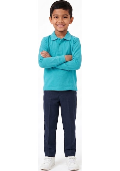 Nacar Store Unisex Çocuk Uzun Kollu Polo Yaka Lakost Okul Tişörtü Bebek Mavi