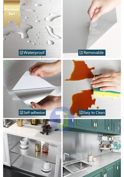 Technojet Kendinden Yapışkanlı Metalik Folyo Mutfak Banyo Tezgah Duvar Dolap Masa Kaplama 60cmx100cm Silver