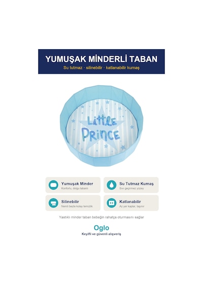 Top Havuzu 100 Top Dahil Yumuşak Minderli Bebek Oyun Havuzu, Katlanır Çocuk Oyun Parkı Top Seti 0+ Yaş Mavi