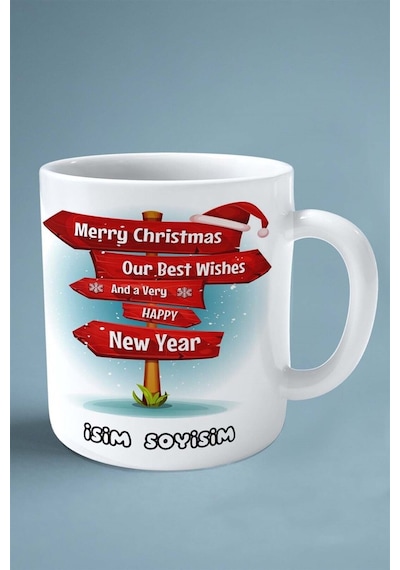 2024 Yılbaşı Noel İsimli Baskılı Kupa Bardak Tabela New Year Çok Renkli