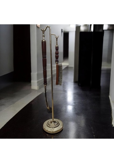 Ayakkabı Çekeceği Ahşap Ve Krom Oymalı Fırçalı Set-bronz
