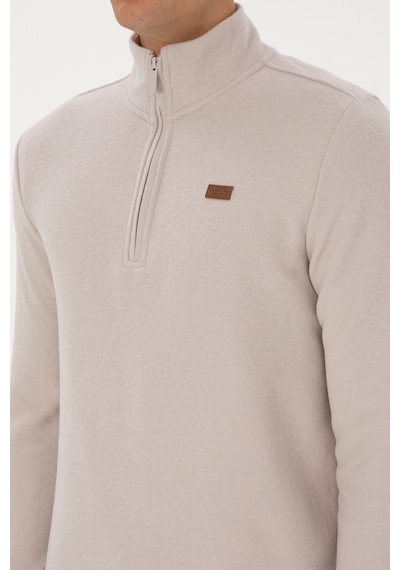 U.S. Polo Assn. Erkek Regular Fit Yarım Fermuarlı Taş Basic Sweatshirt 50313802-VR049