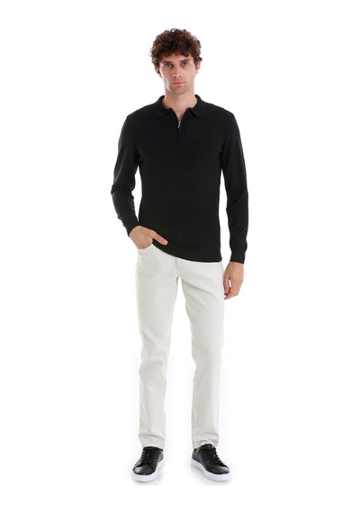 Hatemoğlu Siyah Regular Fit Jakarlı Polo Yaka Yünlü Triko Kazak 34202023a003 002 Siyah