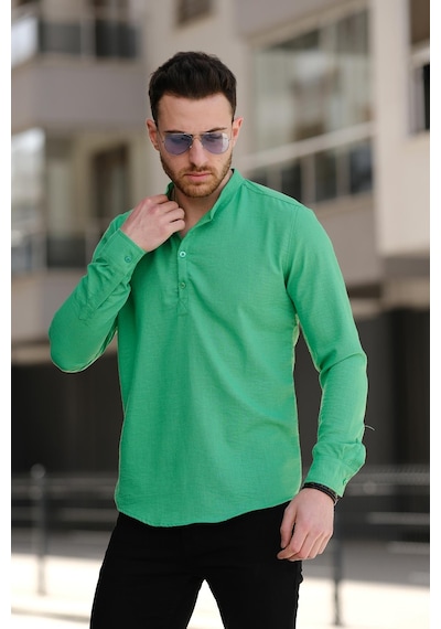 Zareh Slim Fit Kırınkıl Desen Yarım Pat Hakim Yaka Erkek Gömlek 001