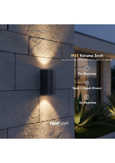 FoneLight Lunara 17 cm LED Duvar Apliği Antrasit Alüminyum IP65 Dış Mekan Bahçe Cephe Aydınlatması GALA340 - SEO uyumlu