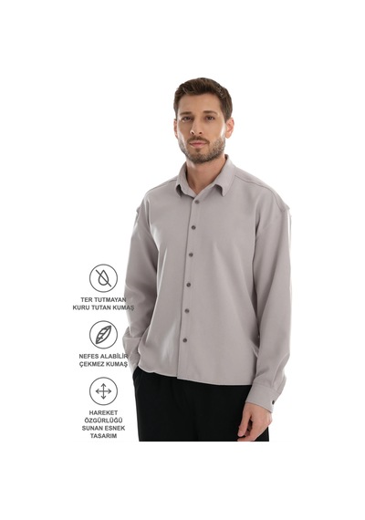 Redline Base Oversize Yumuşak Teri Emen Kolay Ütü Nefes Alan Erkek Gömlek Gri Redline Base Oversize Yumuşak Teri Emen Kolay Ütü Nefes Alan Erkek Gömlek Gri
