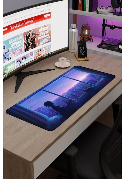 Dijital Kedili Kız V1 70x30 Xl Gaming Kauçuk Kaymaz Taban Mouse Pad Fare Altlığı