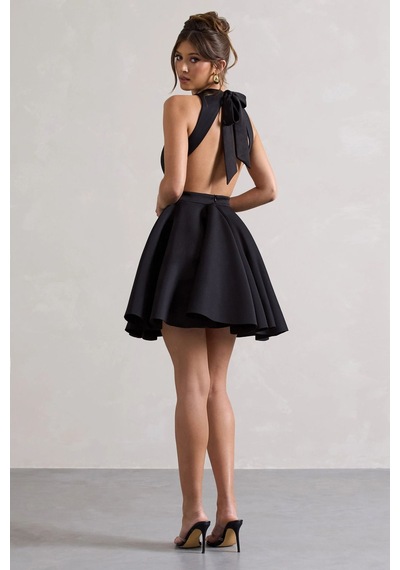 Fashion Cocktail Dalgıç Kumaş Boyun Ense Bağlamalı Skater A Form Kloş Etek Tasarım Kokteyl Gece Elbisesi Siyah Fashion Cocktail Dalgıç Kumaş Boyun Ense Bağlamalı Skater A Form Kloş Etek Tasarım Kokteyl Gece Elbisesi Siyah