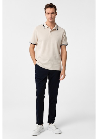 Süvari Bej Regular Armürlü Polo Yaka Tişört-37364 Bej