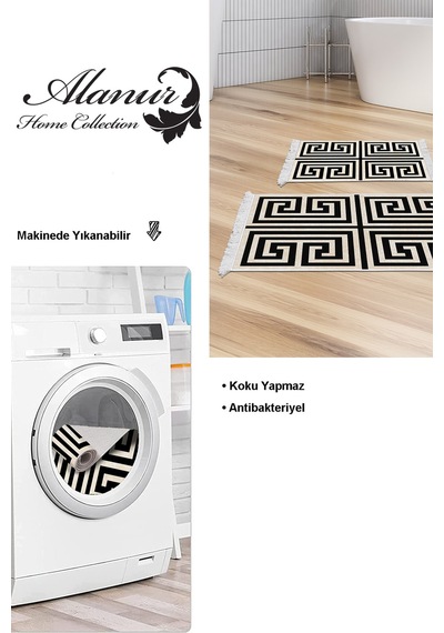 Dekoreko Kaymaz Taban Djt 2 Li Banyo Paspas Takımı Trend Saçaklı Modern 658m Siyah