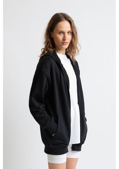Fermuarlı Organik Pamuklu Sweatshirt Siyah